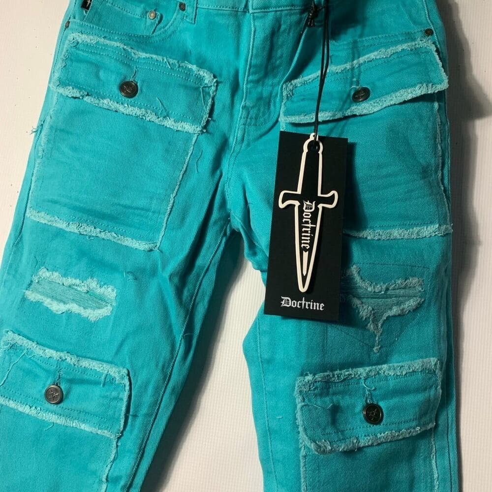 DOCTRINE DENIM (SAVANT TEAL SUPER STACKED JEAN) SIZE 36 - Thumbnail 4