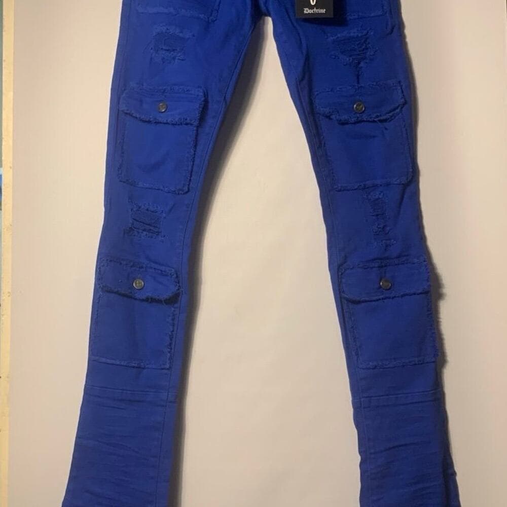 Doctrine Savant Super Stacked Cargo Jeans Royal Blue Size 32