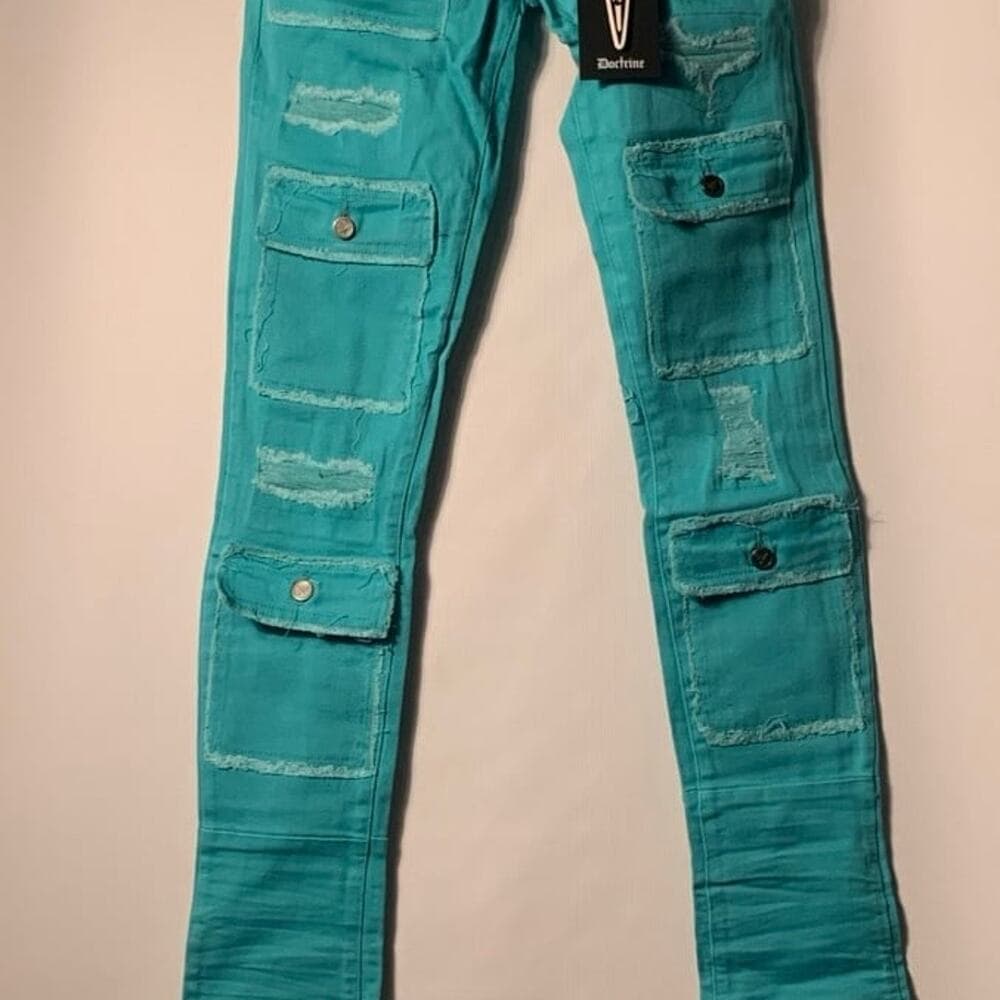 DOCTRINE DENIM (SAVANT TEAL SUPER STACKED JEAN) SIZE 36