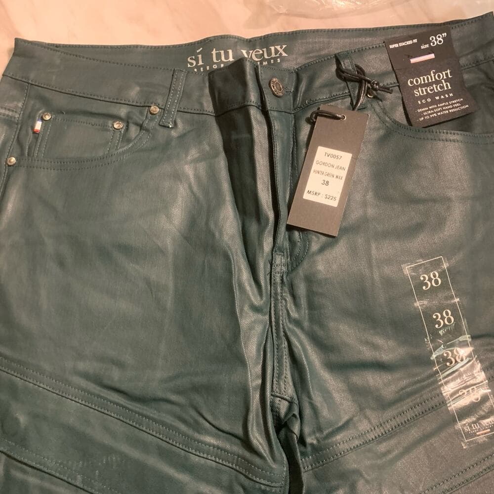 Si Tu Veux Superstack Hunter Green Wax Mens Jeans Size 38 - Thumbnail 6