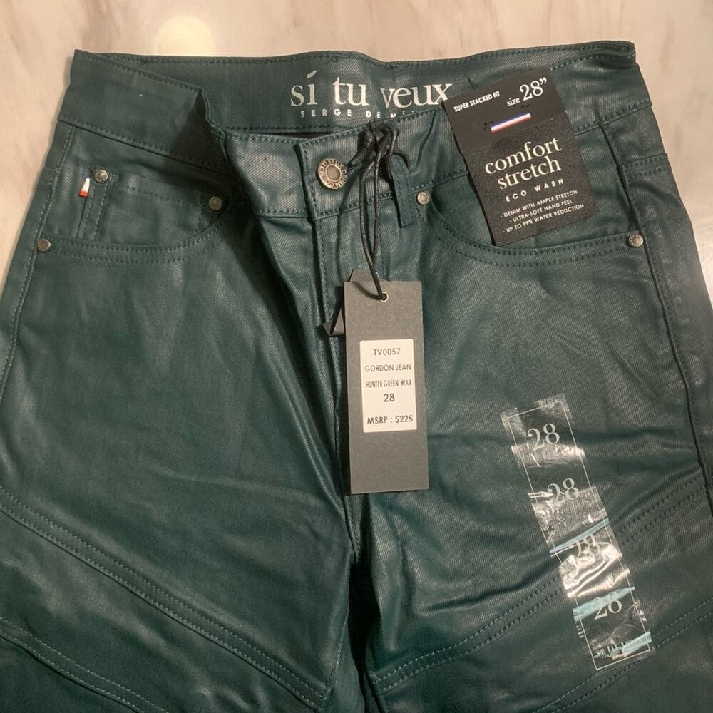 Si Tu Veux Superstack Hunter Green Wax Mens Jeans Size 28 - Thumbnail 6