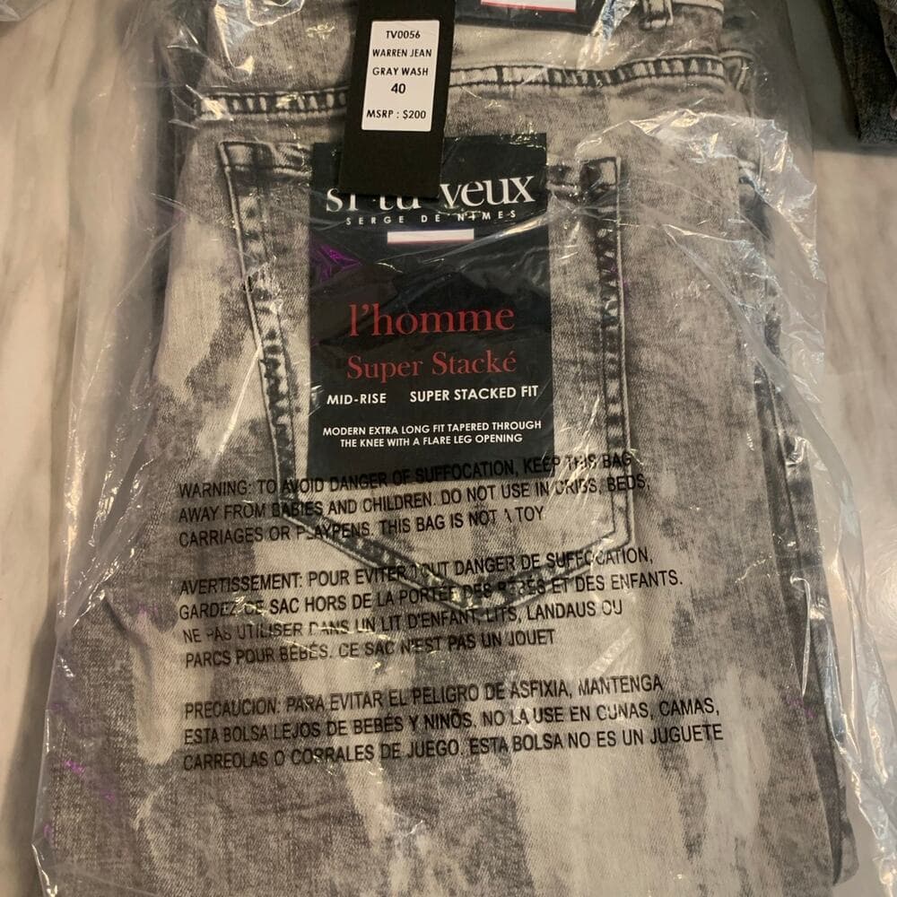 Si Tu Veux Superstack Grey Wash Mens Jeans Size 40 - Thumbnail 7