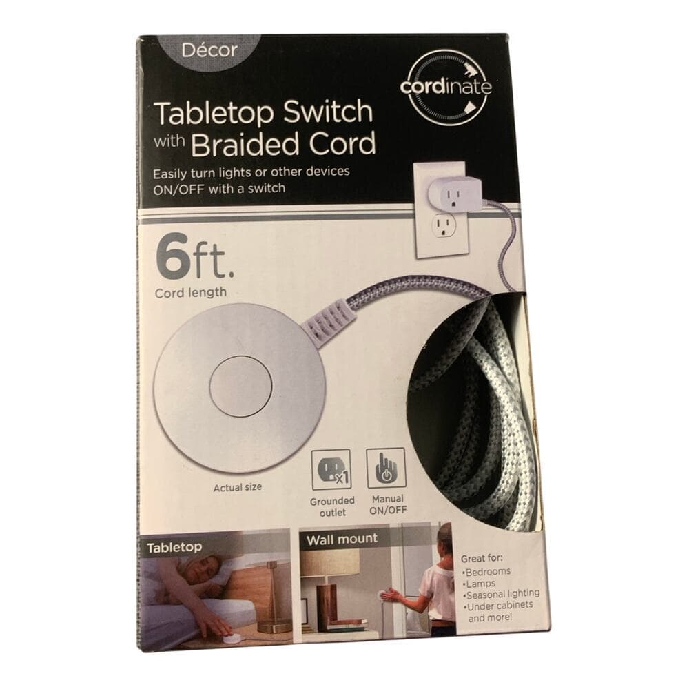 Cordinate Decor 6 ft White Tabletop Switch With Braided Extension Cord New - Thumbnail 3