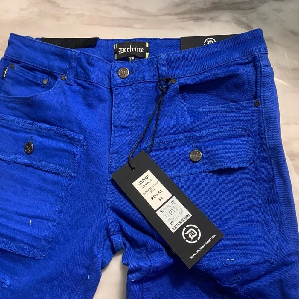 Doctrine Savant Super Stacked Cargo Jeans Royal Blue Size 34 - Thumbnail 7