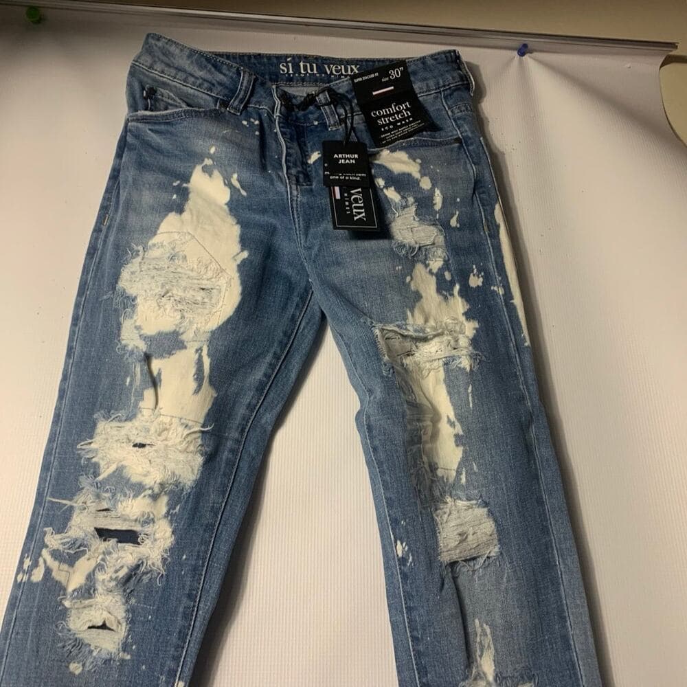 Si Tu Veux Superstack Indigo Bleach Mens Jeans 40 - Thumbnail 3