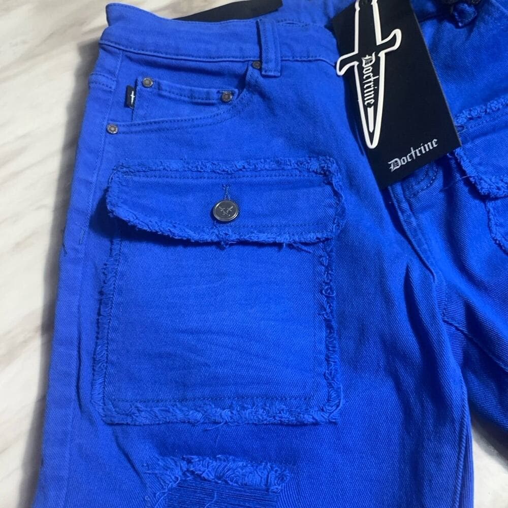 Doctrine Savant Super Stacked Cargo Jeans Royal Blue Size 32 - Thumbnail 5