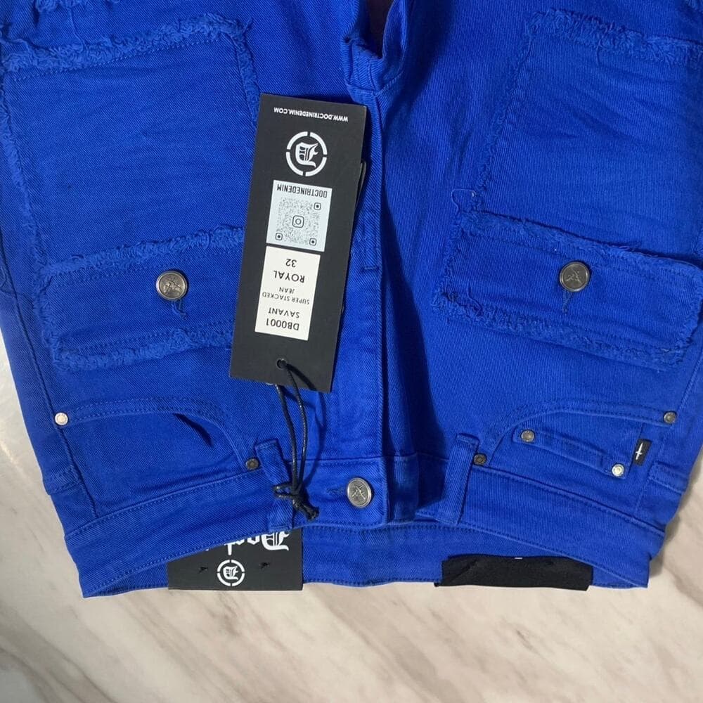 Doctrine Savant Super Stacked Cargo Jeans Royal Blue Size 32 - Thumbnail 5