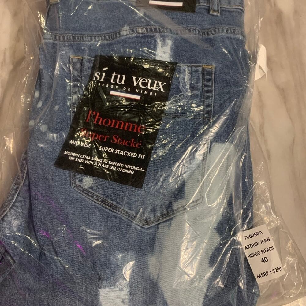 Si Tu Veux Superstack Indigo Bleach Mens Jeans 40 - Thumbnail 4