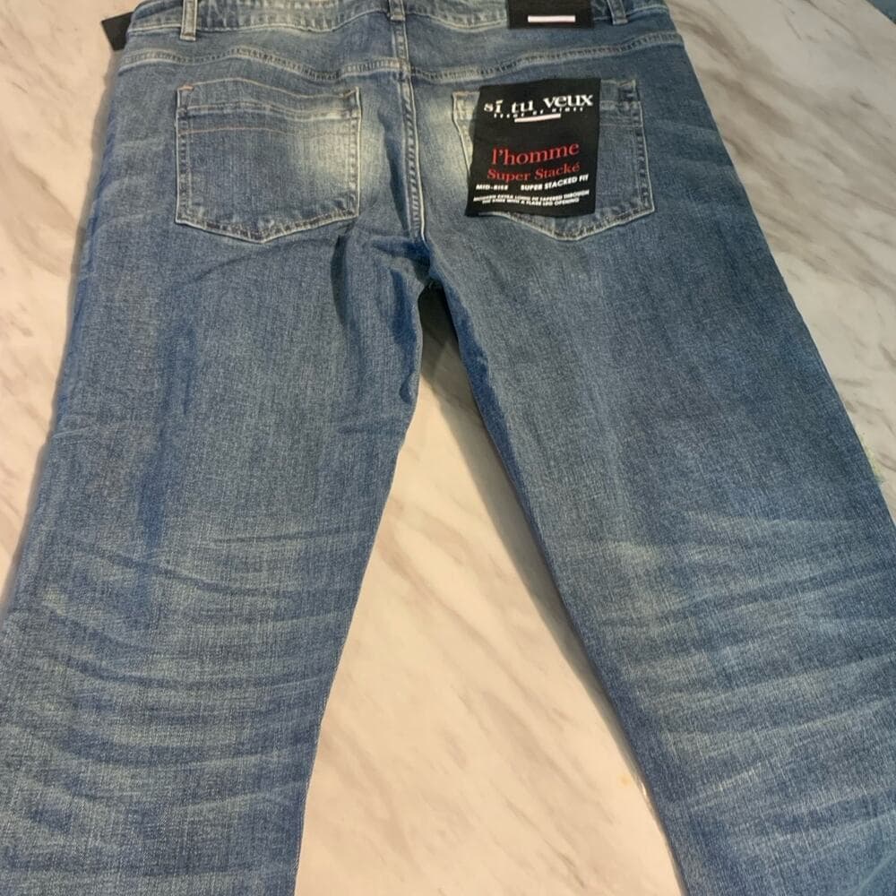 Si Tu Veux Superstack Indigo Wash Mens Jeans Size 38 - Thumbnail 5
