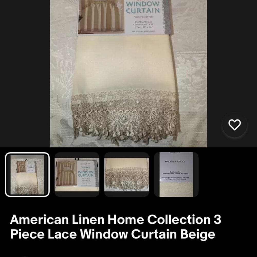 American Linen Home Collection 3 Piece Lace Window Curtain Beige - Thumbnail 3