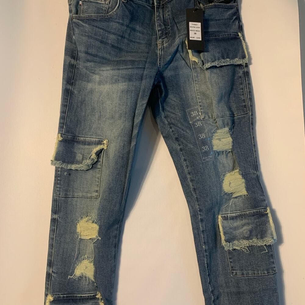 Si Tu Veux Superstack Indigo Wash Mens Jeans Size 38 - Thumbnail 3