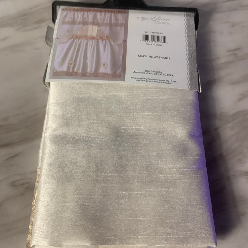 American Linen Home Collection 3 Piece Lace Window Curtain Beige - Thumbnail 2