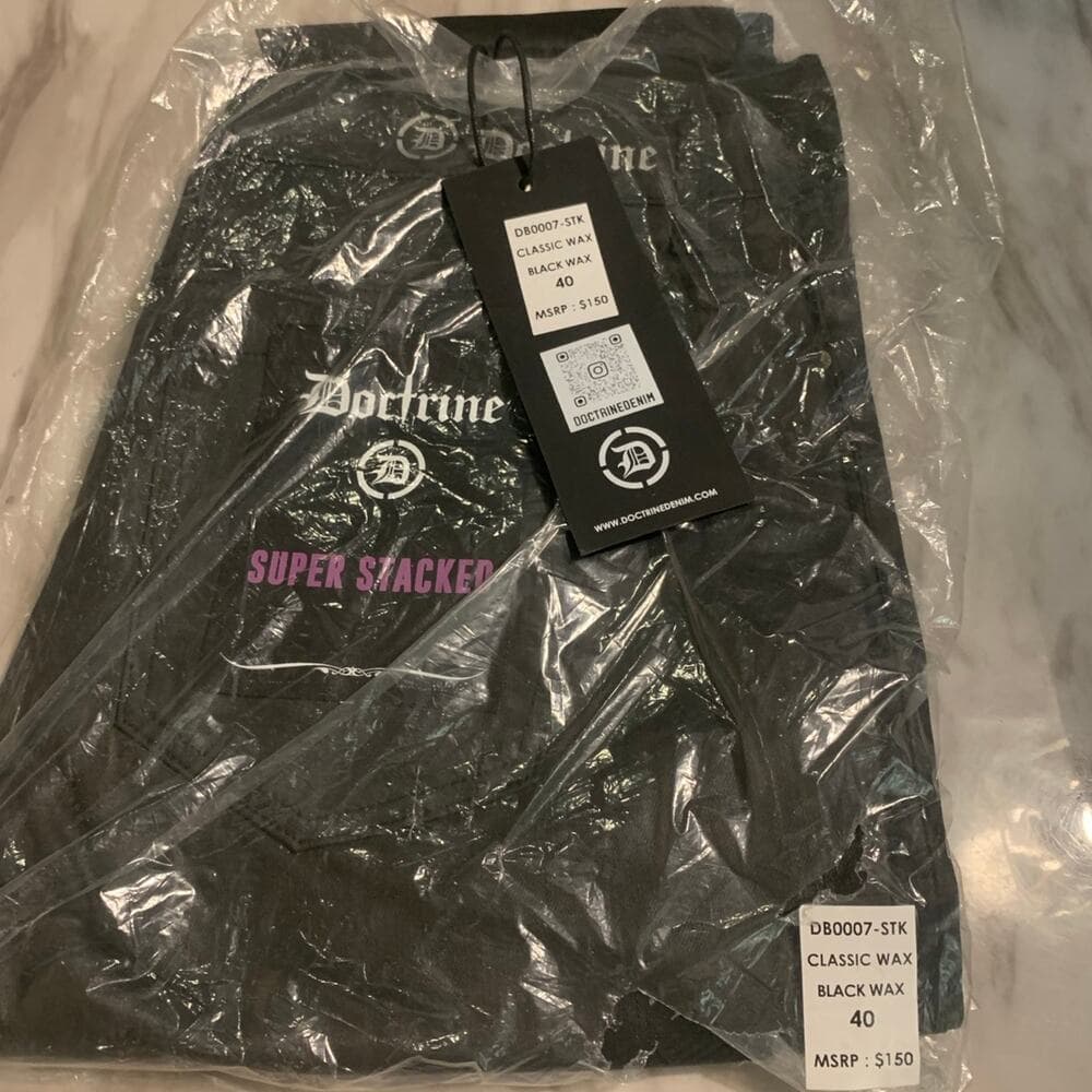 Doctrine Superstack Black Wax Mens Jeans Size 40 - Thumbnail 2