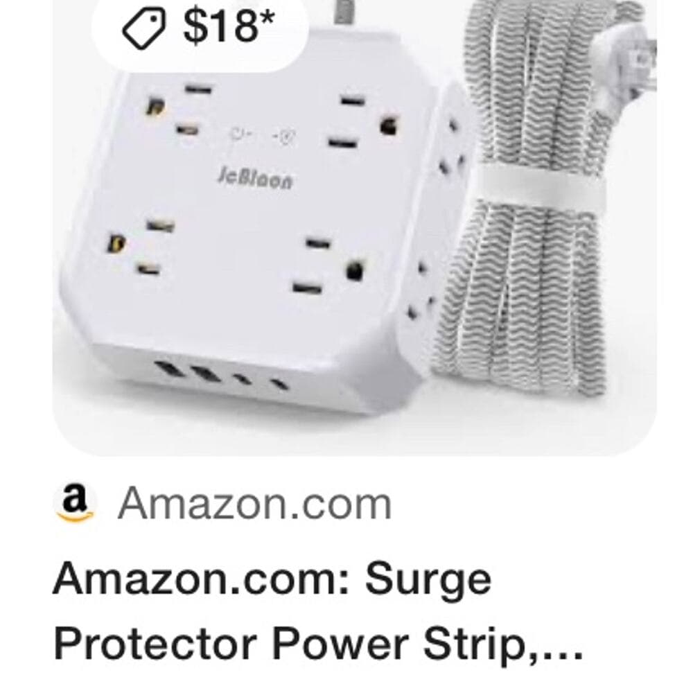 Surge Protector Power Strip, Ultra Thin Flat Plug Extension - Thumbnail 3