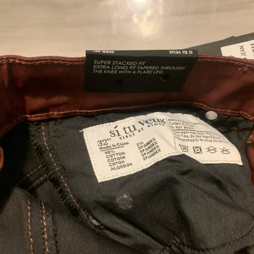 Si Tu Veux Superstack Burgundy Wax Mens Jeans Size 32 - Thumbnail 5