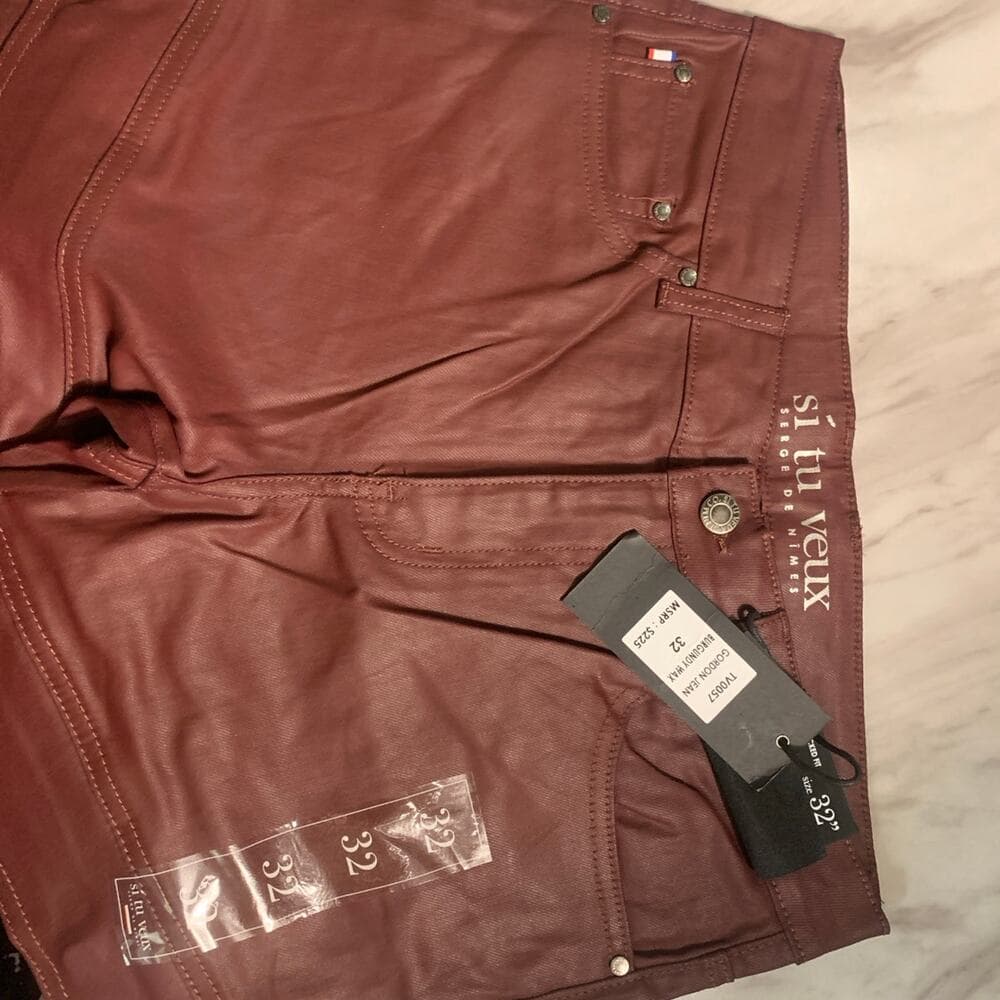 Si Tu Veux Superstack Burgundy Wax Mens Jeans Size 32 - Thumbnail 3