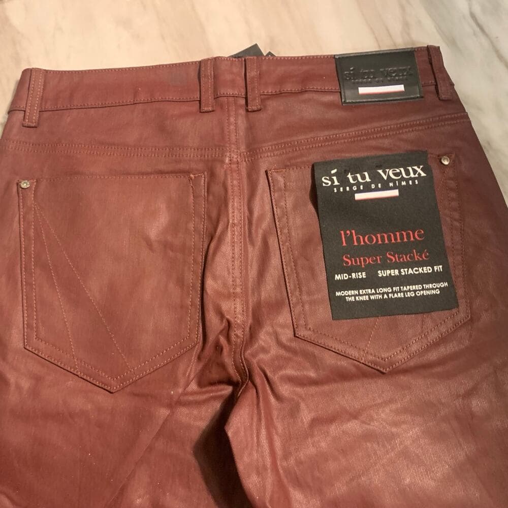 Si Tu Veux Superstack Burgundy Wax Mens Jeans Size 32 - Thumbnail 2