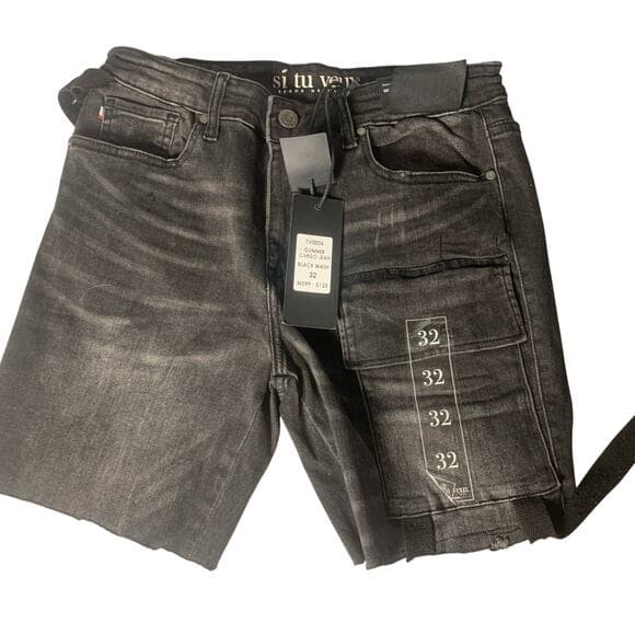Si Tu Veux Cargo Jean Black Wash Mens Shorts Size 32 - Thumbnail 5