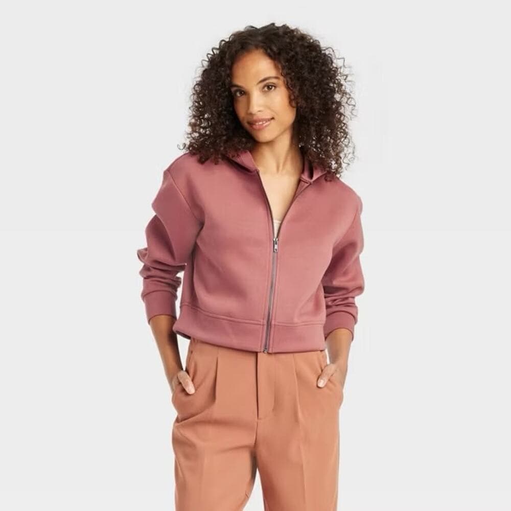 Women's Double Knit Zip Hoodie Sweatshirt - A New Day™ - Thumbnail 5
