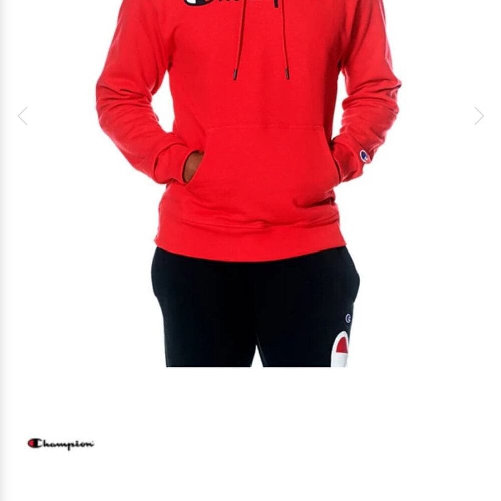 Champion Men's Powerblend Fleece Pullover Hoodie Script Logo Red/Black - Thumbnail 7