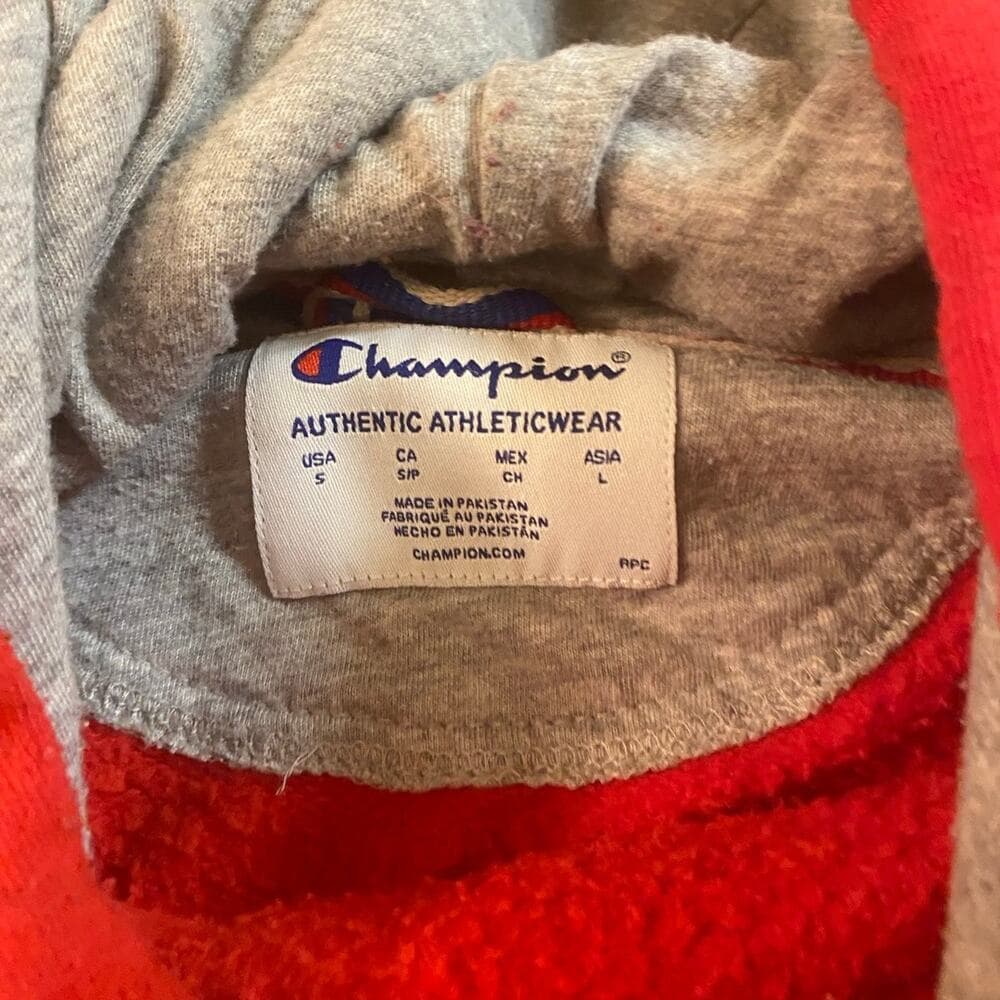 Champion Men's Powerblend Fleece Pullover Hoodie Script Logo Red/Black - Thumbnail 3