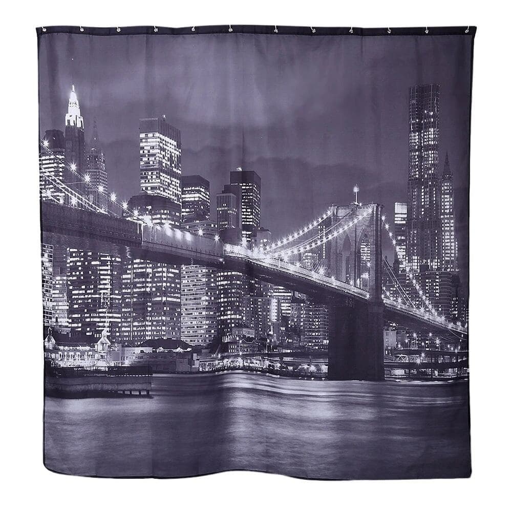 3D printing night view pattern waterproof shower curtain - Thumbnail 4