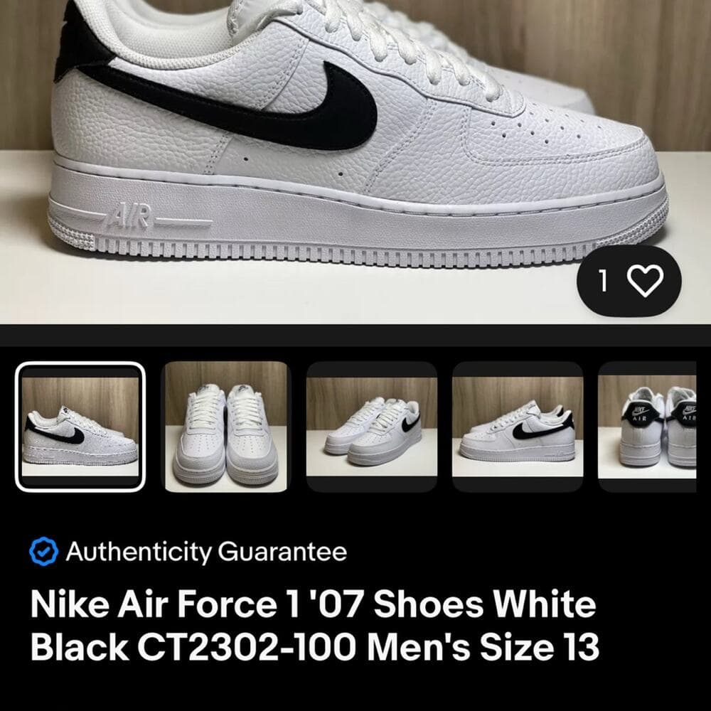 Nike Air Force 1 Shoes White & Black Men's Size 9 - Thumbnail 8