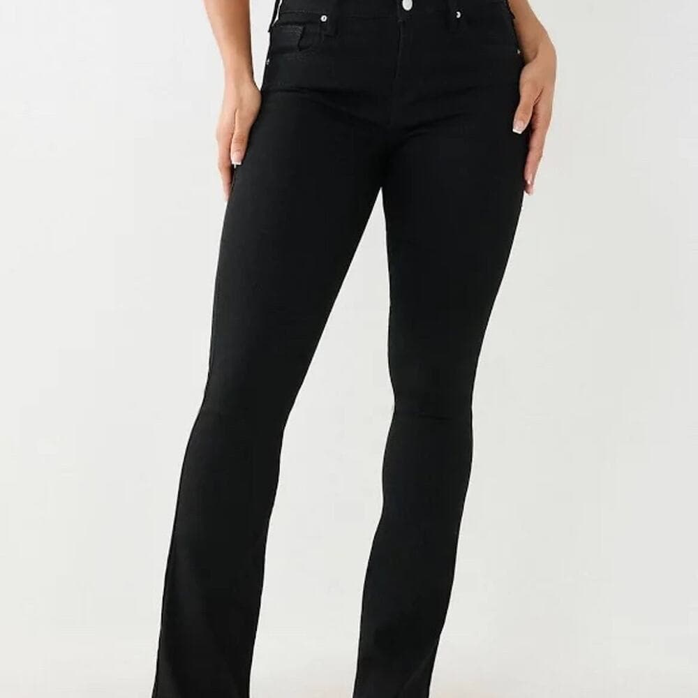 True Religion Women's Becca Crystal Studs Bootcut Stretch Jeans in Black Rinse - Thumbnail 4