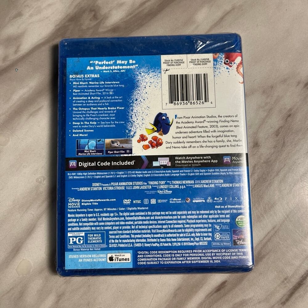 SEALED Finding Dory Blu-ray + DVD + Digital Code 2019 Multi-Screen Edition