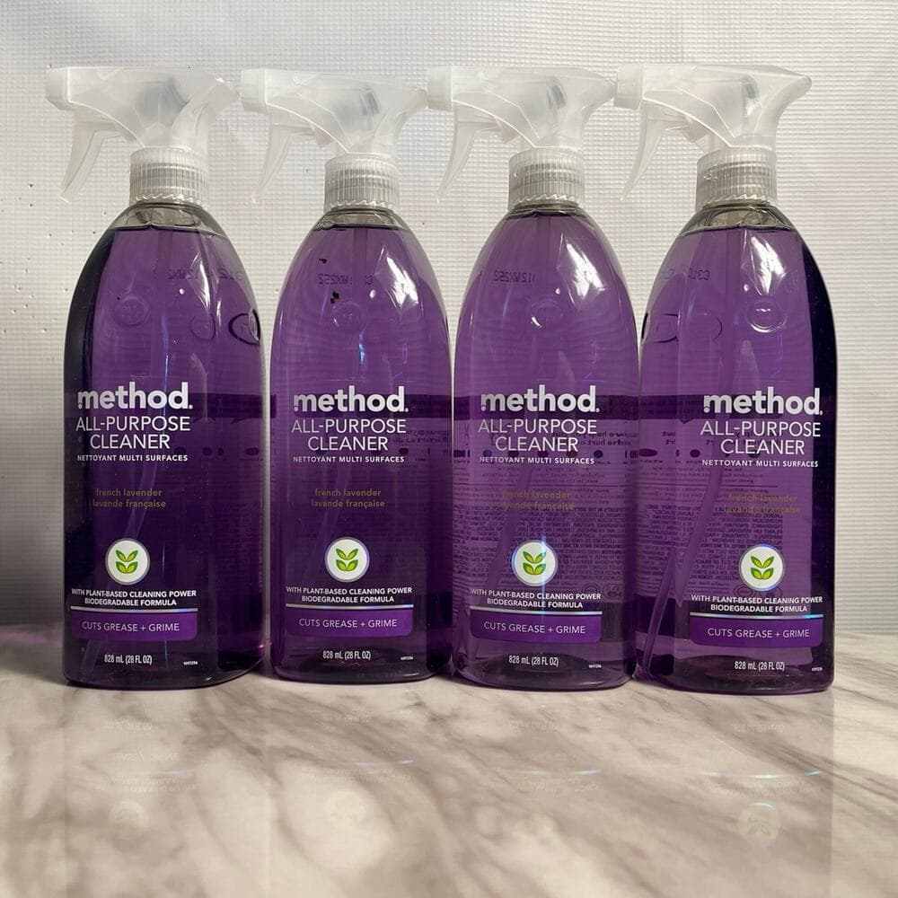 4 Method Naturally Derived All Purpose Cleaner Spray Bottles, French Lavender,