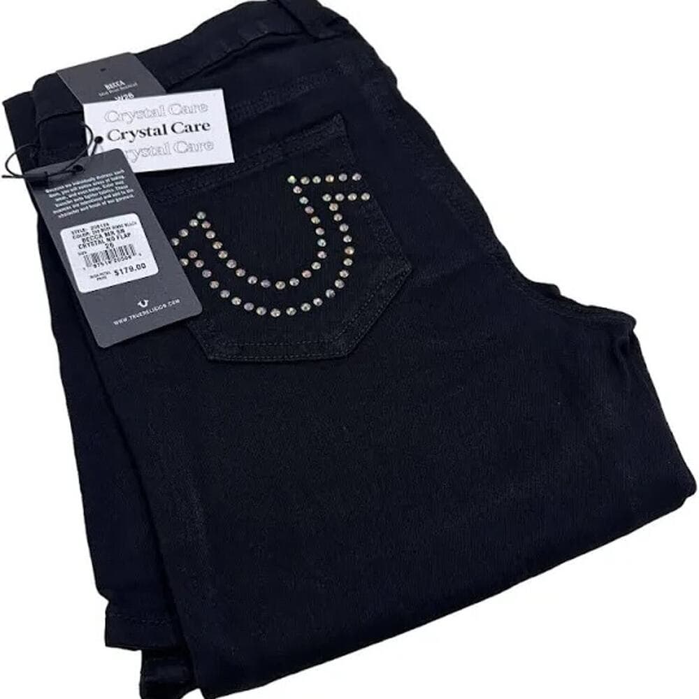True Religion Women's Becca Crystal Studs Bootcut Stretch Jeans in Black Rinse - Thumbnail 2