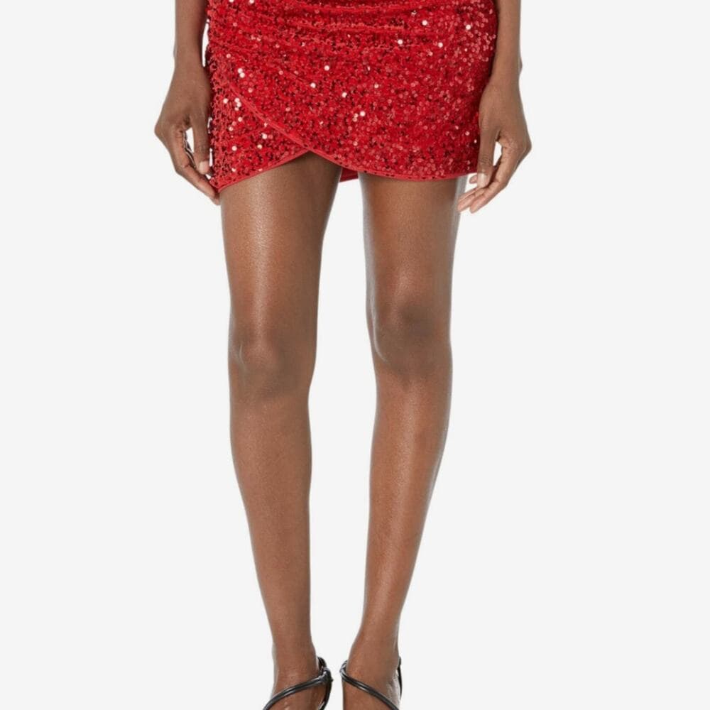 Line & Dot Hurley Red Mini Skirt Size Medium - Thumbnail 4
