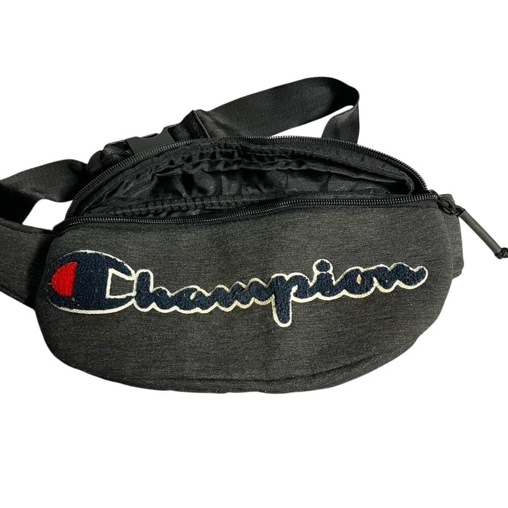 Champion Hip Waist Sling Bag Fanny Pack Charcoal Gray Zipper Large Script Logo - Thumbnail 3