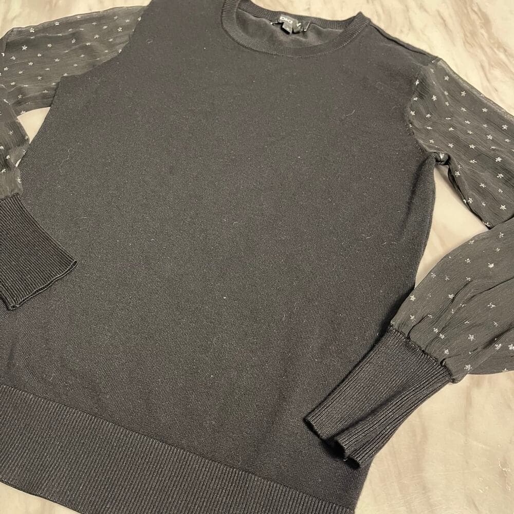 DKNY Sheer-Sleeved Mixed-Media Sweater - Thumbnail 2