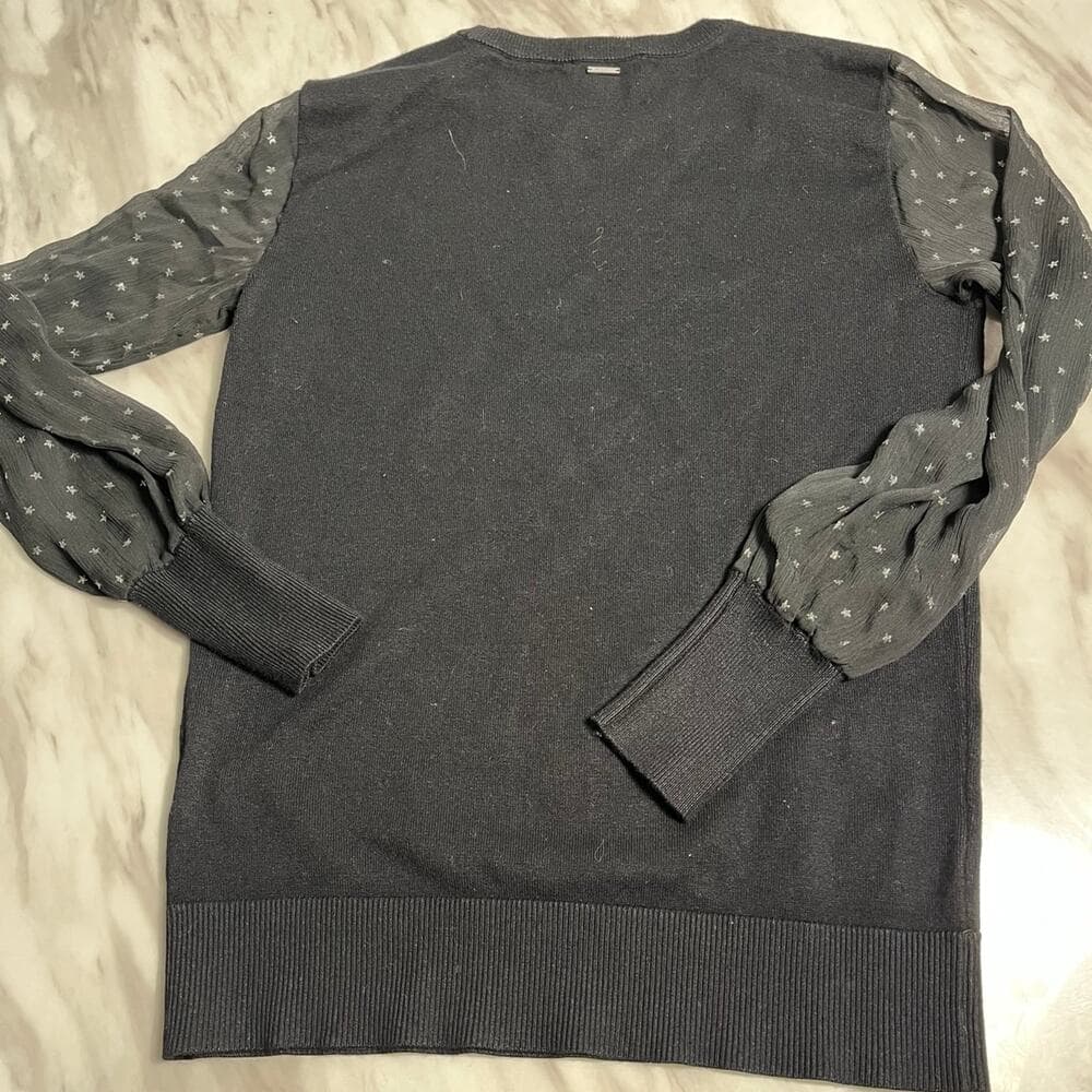 DKNY Sheer-Sleeved Mixed-Media Sweater - Thumbnail 5