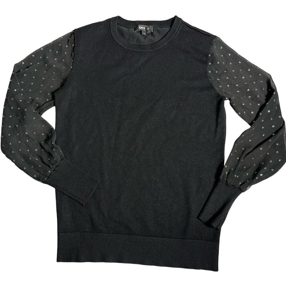 DKNY Sheer-Sleeved Mixed-Media Sweater