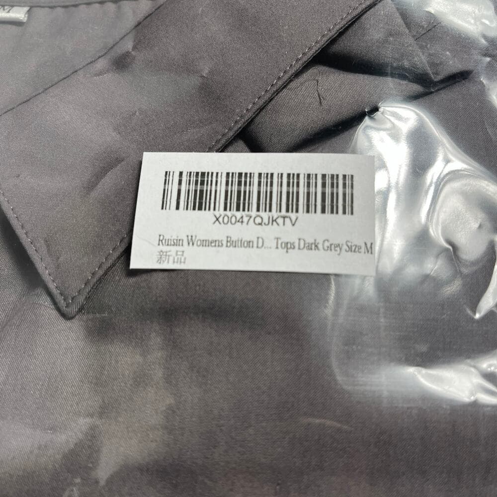 Ruisin Plain Button Down Shirts for Women Formal Work Dress Blouses Top - Thumbnail 3