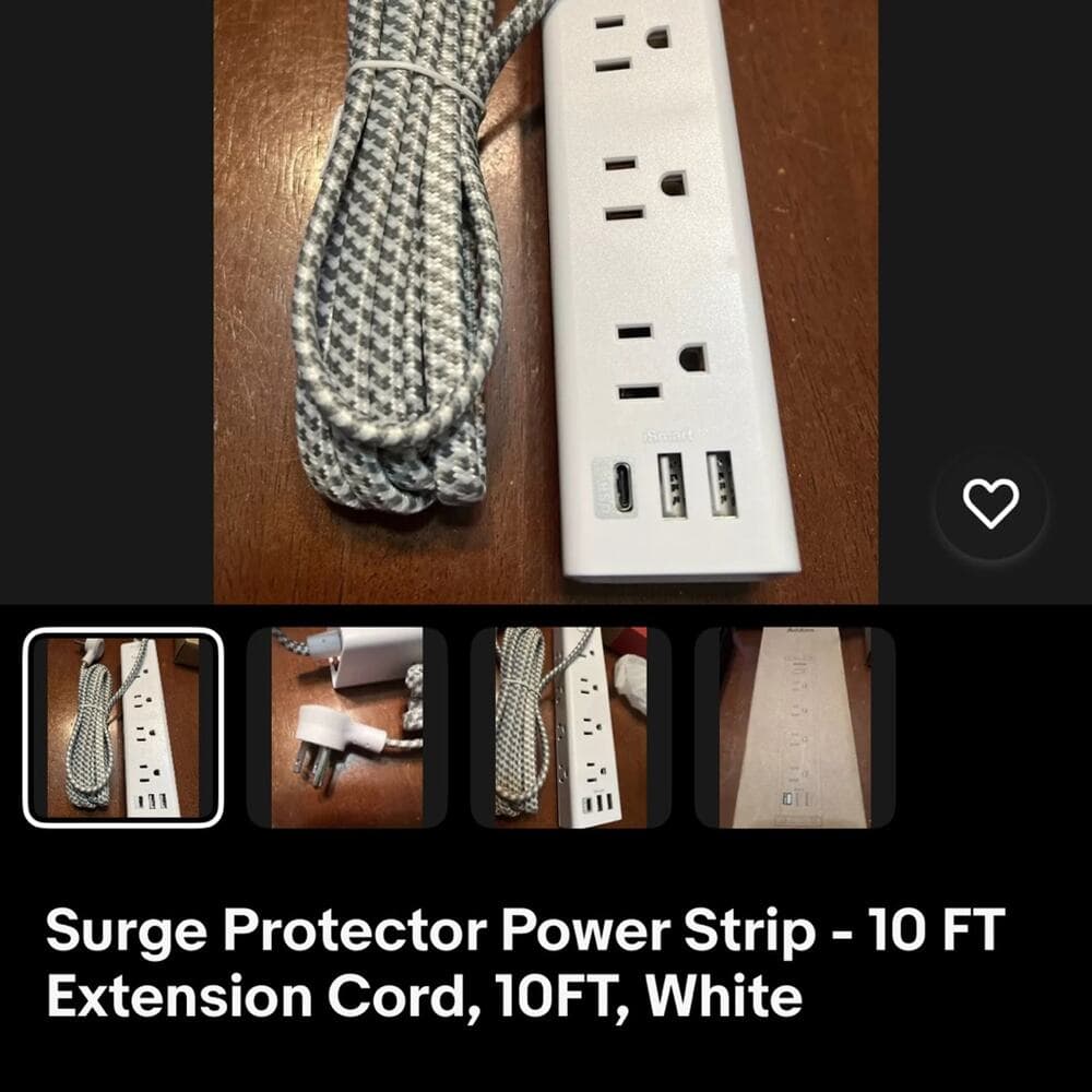Surge Protector Power Strip - 10 FT Extension Cord, 10FT, White - Thumbnail 7