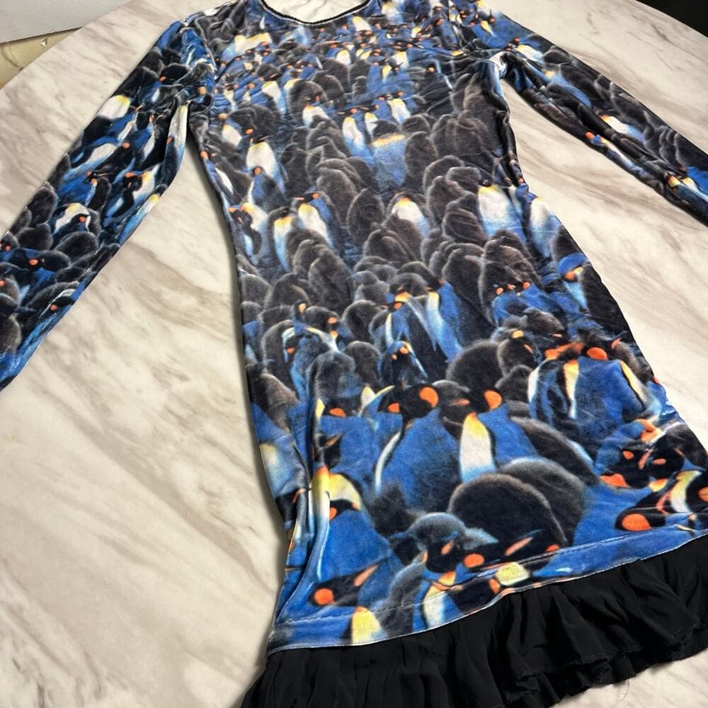 Nicole Miller Dress Size Small Mini Animal Print Pinguin Fluffy Sretchy - Thumbnail 2