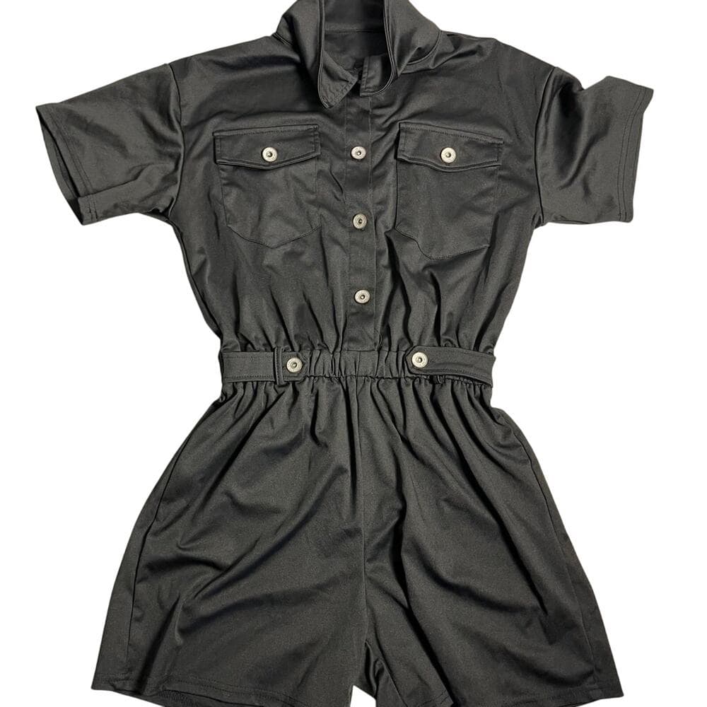 Short Jumpsuits for Women Buttoned Front Pocket Patched Shirt Jumpsuit Romper