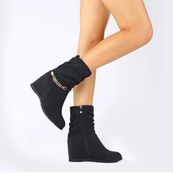 Dream Pairs Women's Coline Dark_Blue Mid Calf High Wedge Boots Size 8.5 US - Thumbnail 9