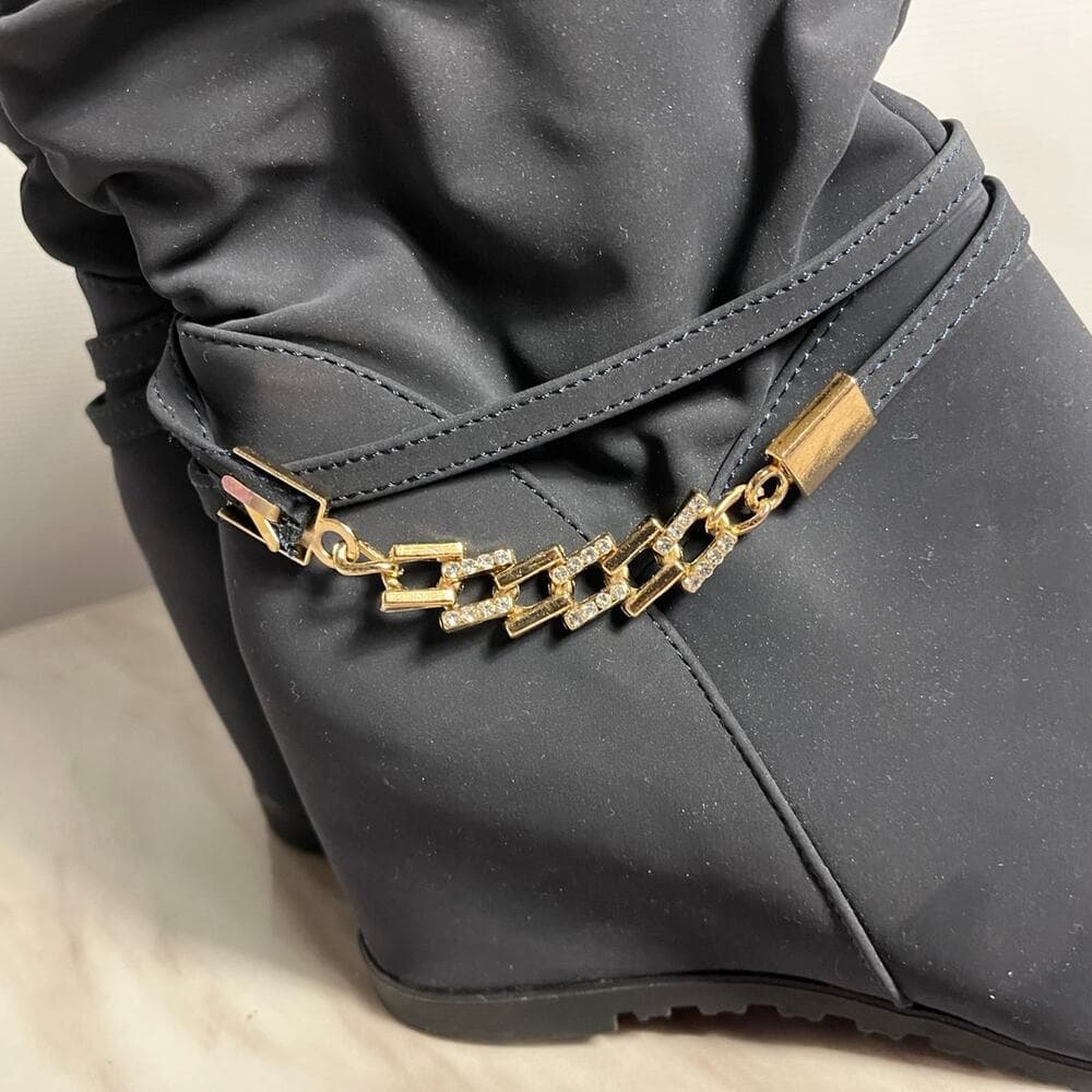 Dream Pairs Women's Coline Dark_Blue Mid Calf High Wedge Boots Size 8.5 US - Thumbnail 3