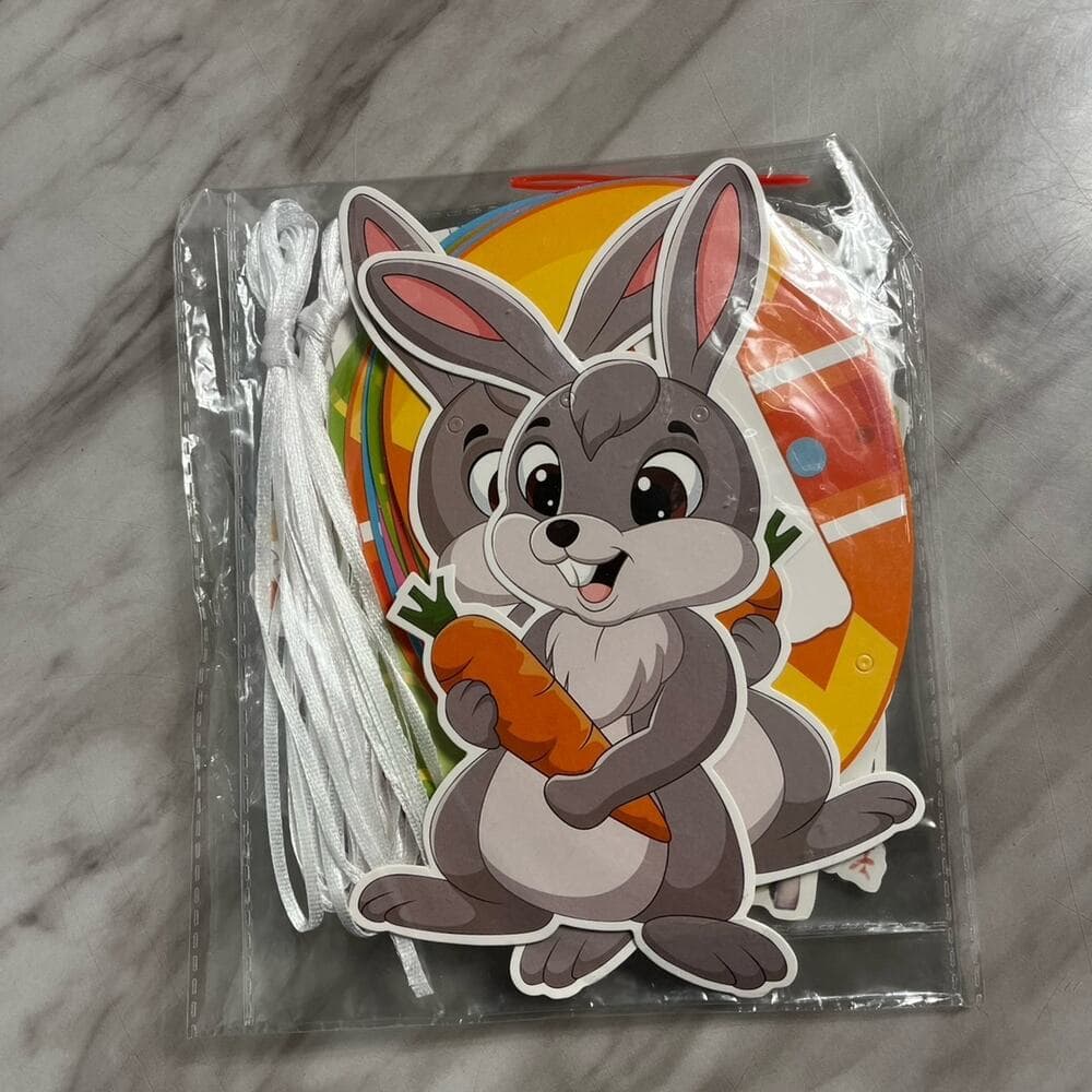Happy Easter Banner Bunny Egg Carrot Garland Colorful Spring Hanging Bunting - Thumbnail 3