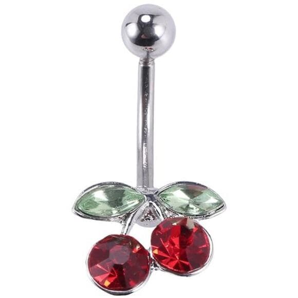 Steel Cherry Belly Navel Bar on Ring Body Piercing - Thumbnail 8