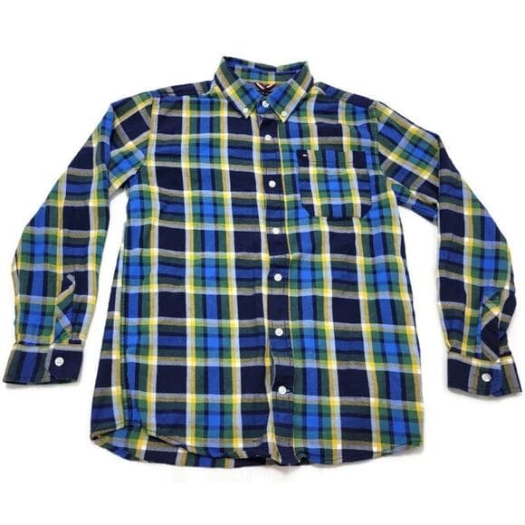 Tommy Hilfiger Graphic Plaid Button Down Flannel Shirt Pockets Youth Size 8/10 - Thumbnail 8
