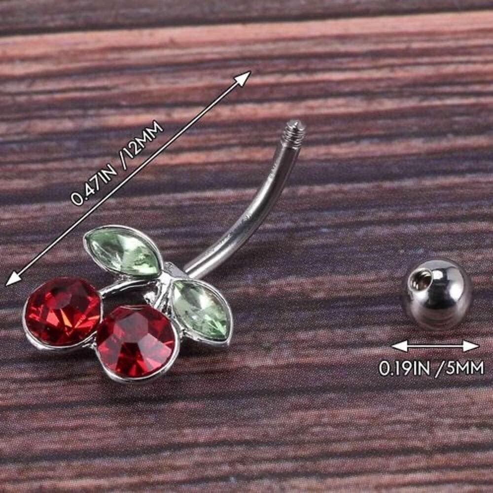 Steel Cherry Belly Navel Bar on Ring Body Piercing - Thumbnail 2