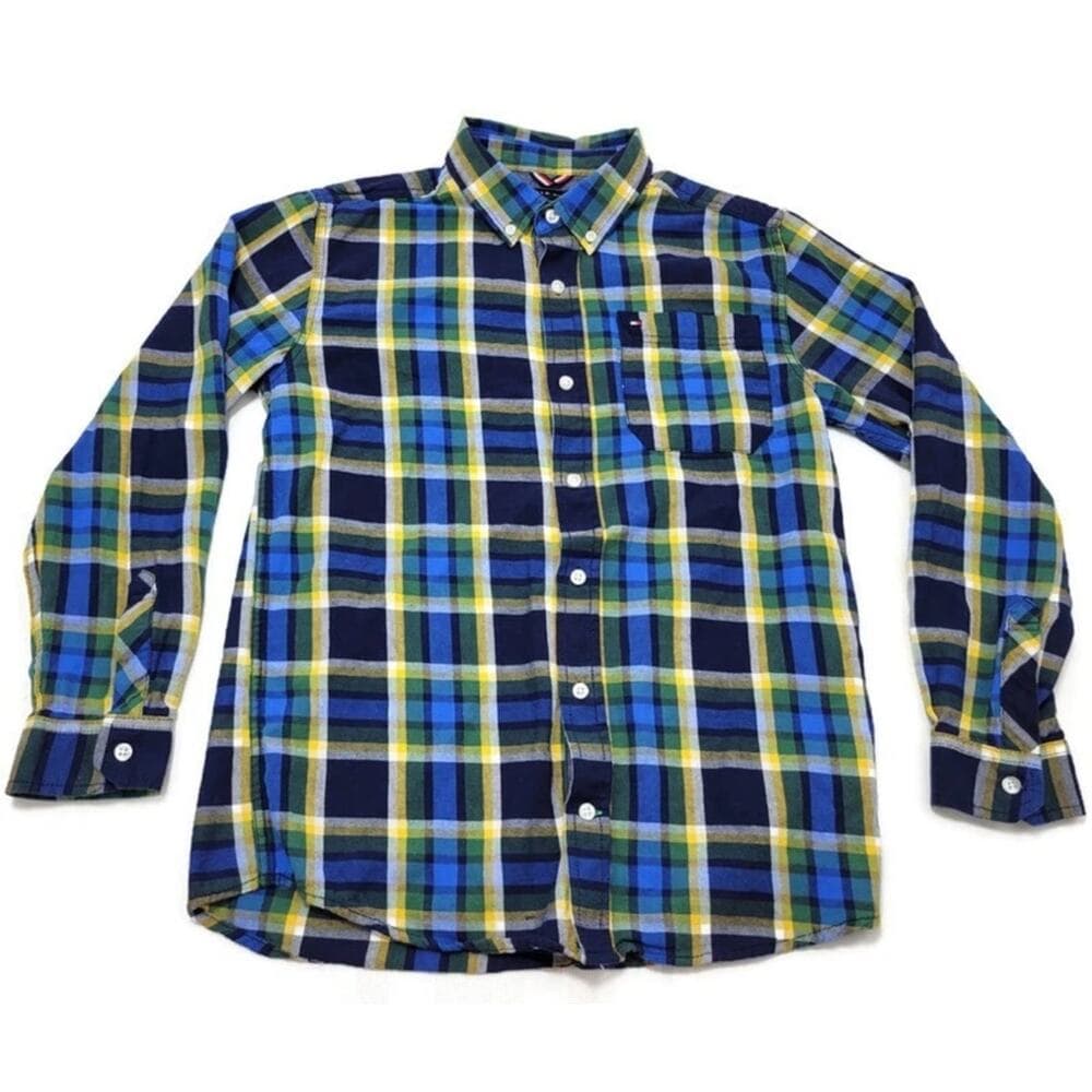 Tommy Hilfiger Graphic Plaid Button Down Flannel Shirt Pockets Youth Size 8/10 - Thumbnail 7