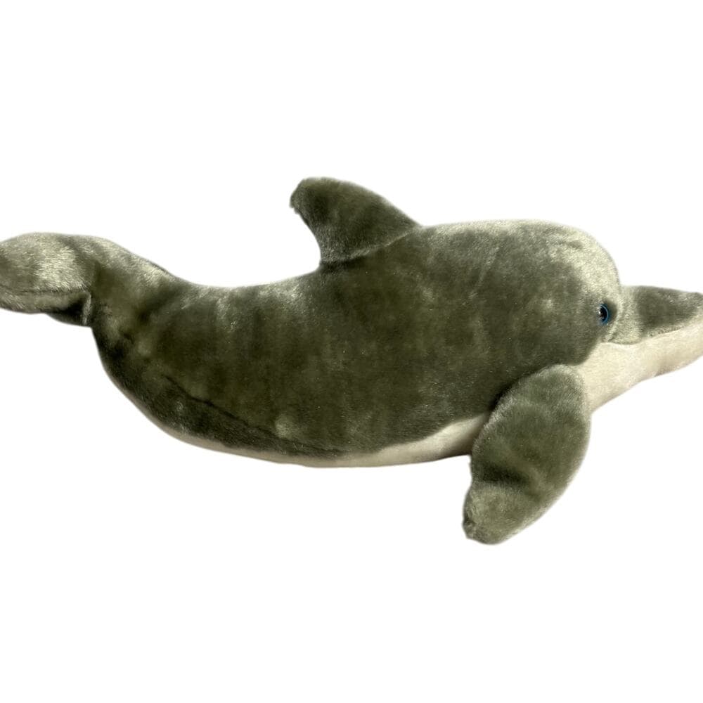 Vintage Sea World Large 15" Dolphin Plush Stuffed Animal Gray Blue Eyes