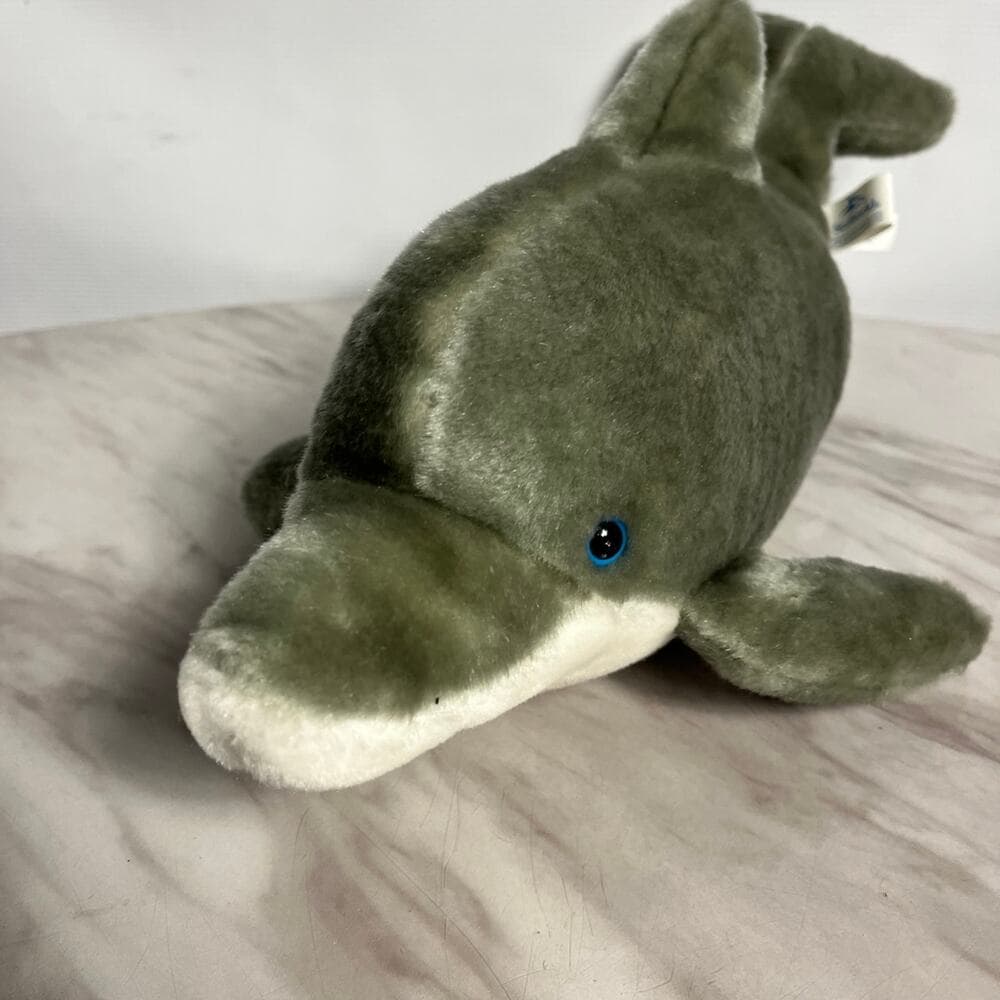 Vintage Sea World Large 15" Dolphin Plush Stuffed Animal Gray Blue Eyes - Thumbnail 3