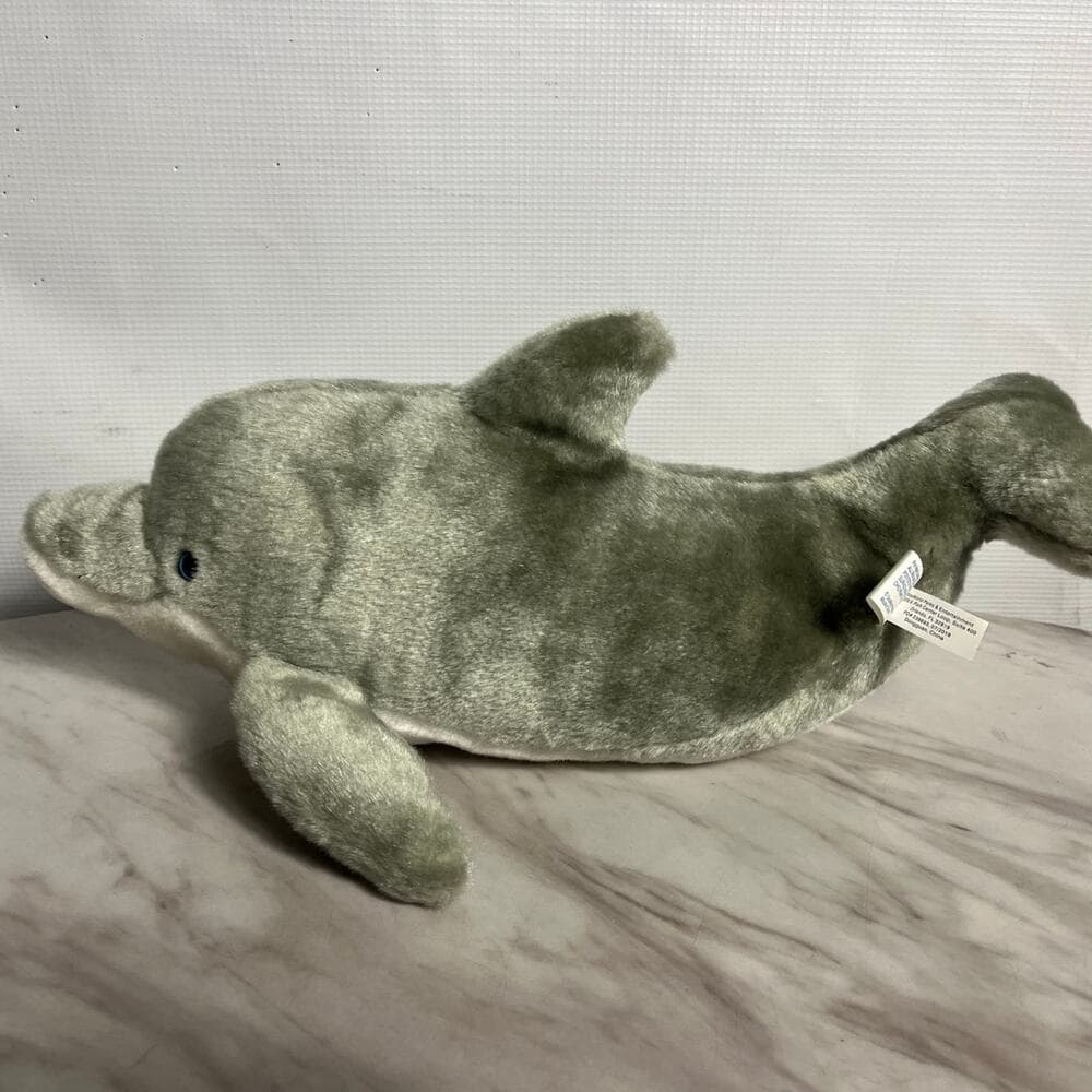 Vintage Sea World Large 15" Dolphin Plush Stuffed Animal Gray Blue Eyes - Thumbnail 2